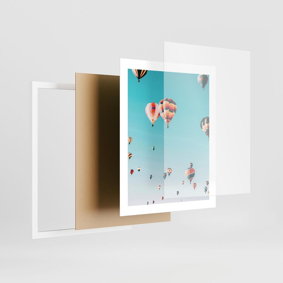 Plakat w ramie 40x50 - Balonowa Ekscytacja - balony latają w powietrzu, wyścigi balonów - rama biała