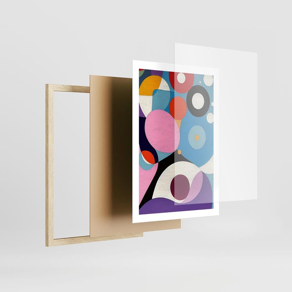 Plakat w ramie 50x70 - Kolorowe Ulotności - abstrakcyjny obraz olejny, żywe kolory - rama drewno