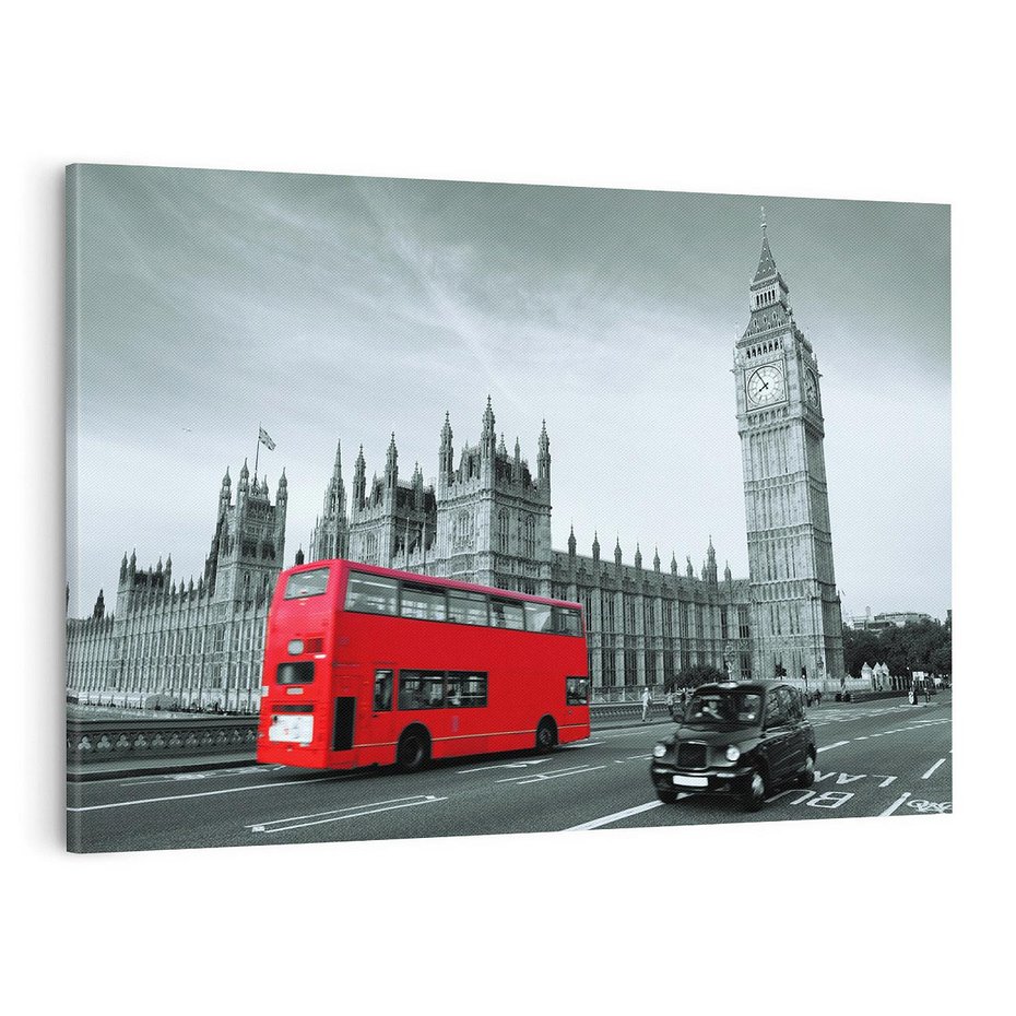 Obraz na płótnie 120x80 - Ikony Londynu: Autobus i Big Ben - Londyn, autobus