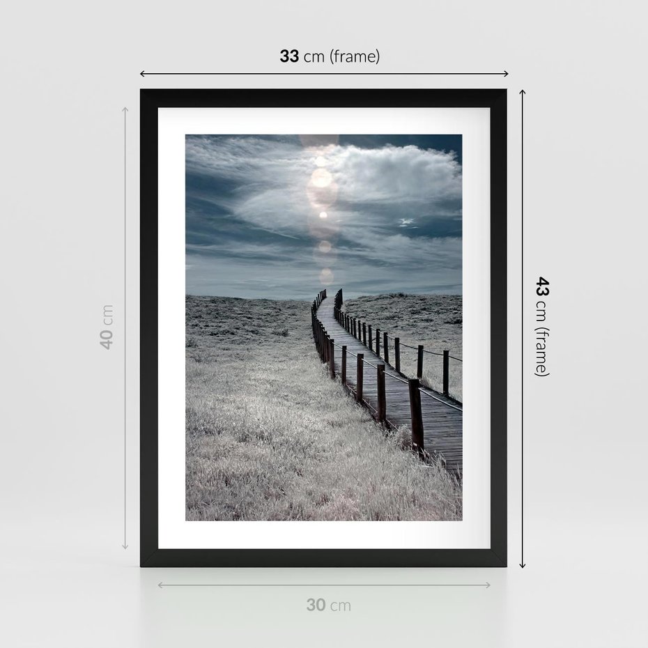 Plakat w ramie 30x40 - Burzowy pomost na plaży - plaża, pomost - rama czarna