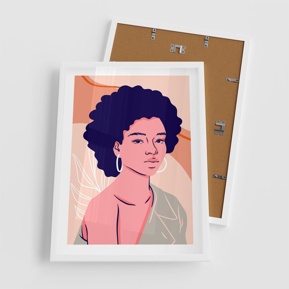 Plakat w ramie 50x70 - Kobiecy Kształt Świata - nowoczesny plakat, styl retro - rama biała