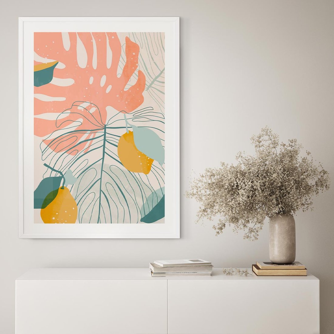 Plakat bez ramy 30x40 - Sztuka Natury: Liście Monstery w Pastelach - nowoczesna grafika, pastelowe liście monstery