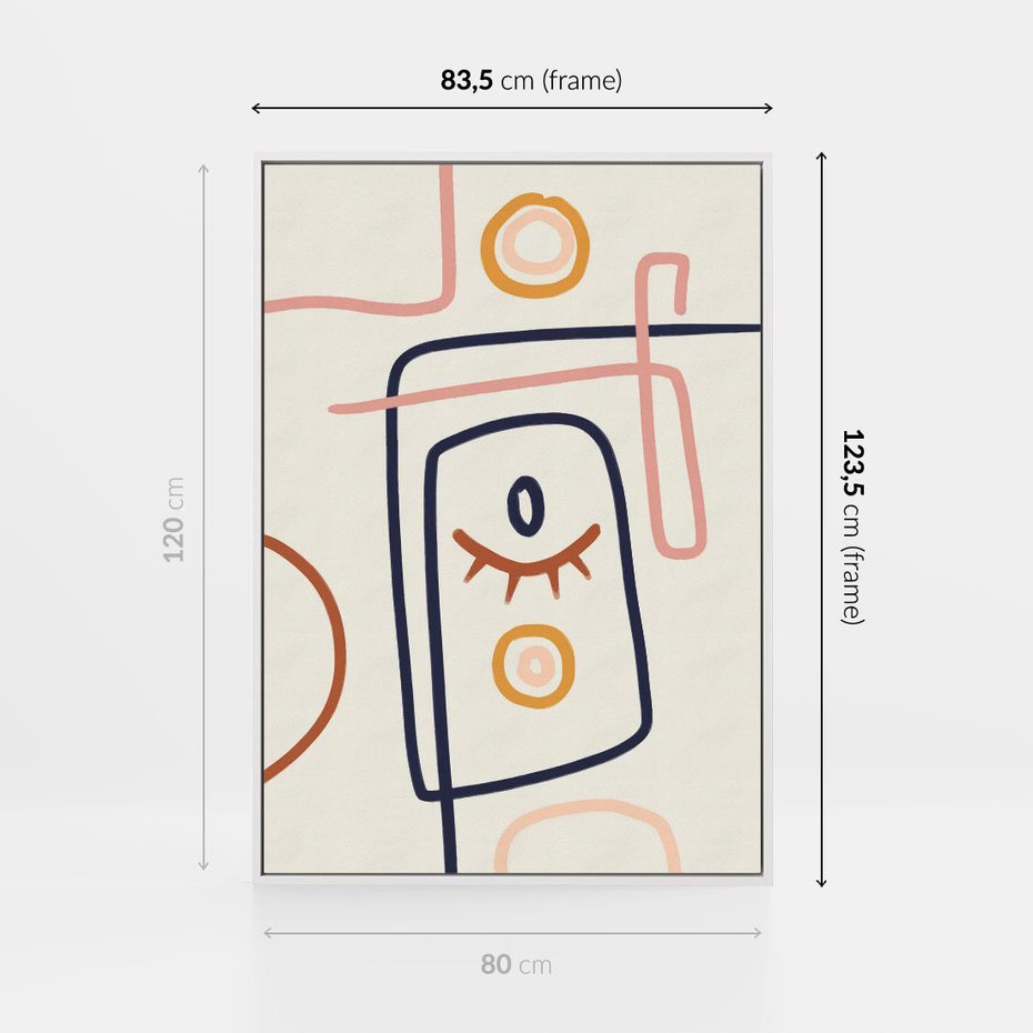 Obraz w ramie 80x120 - Manifestacje Dziwności - abstrakcja w stylu picasso, beżowe tło - rama biała