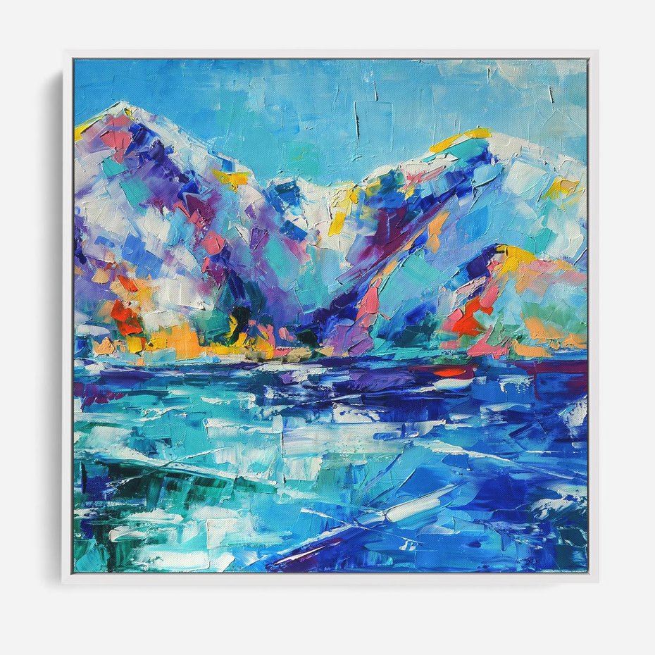 Obraz w ramie 80x80 - Mistyka Górskich Marzeń - abstrakcja, pejzaż gór - rama biała