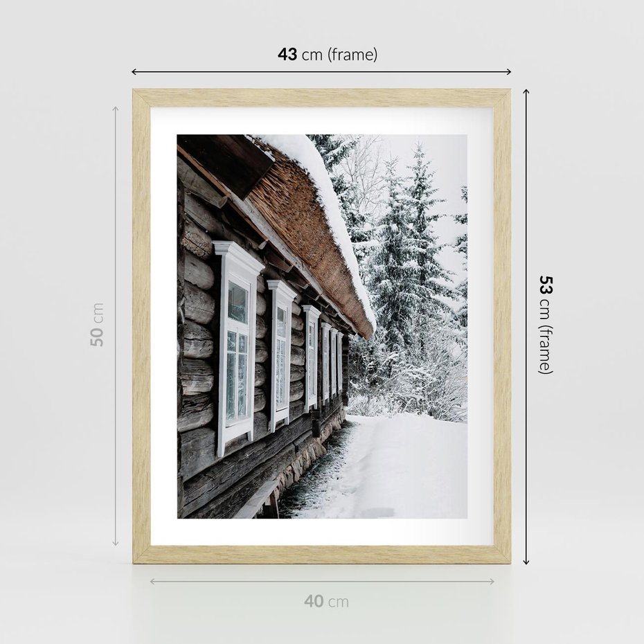 Plakat w ramie 40x50 - Cicha Zima - zima, domek w górach - rama drewno