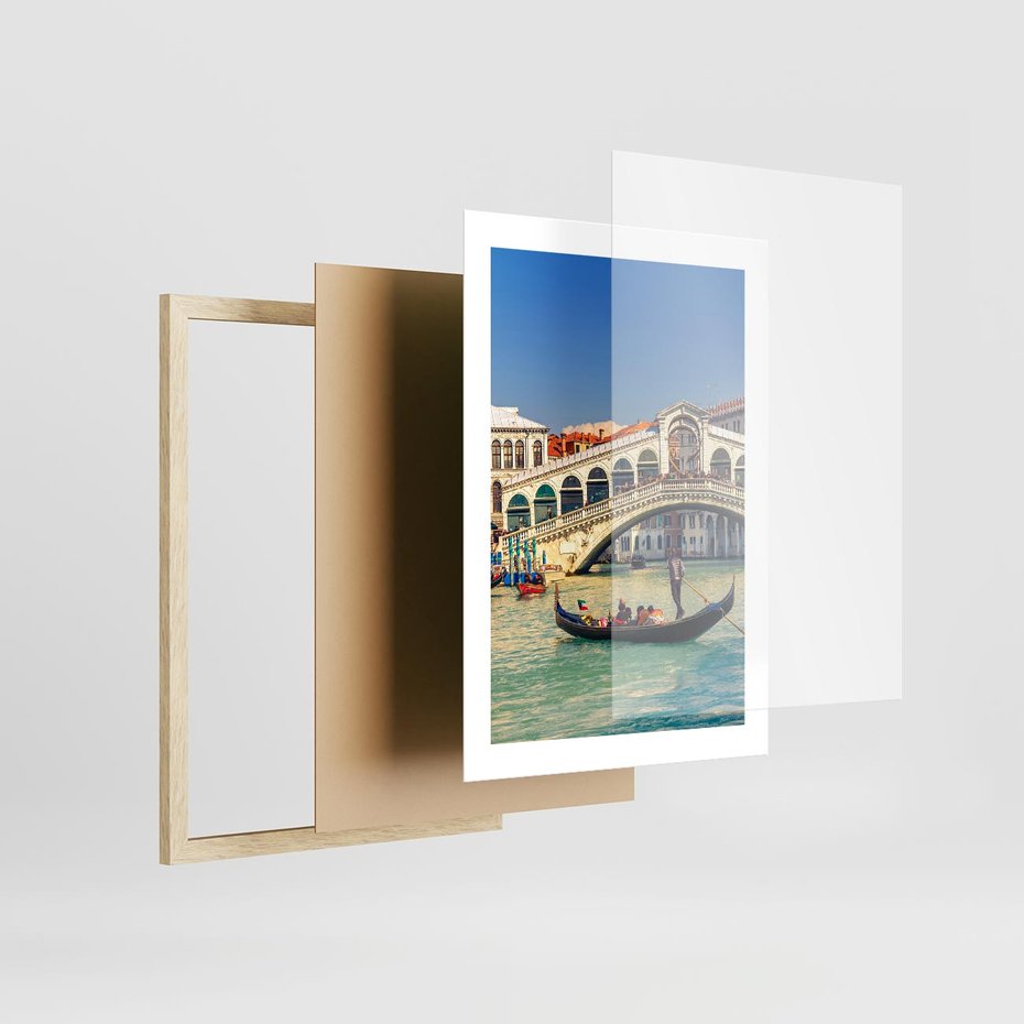 Plakat w ramie 30x40 - Romantyczna przejażdżka gondolą w Wenecji - Wenecja, gondola - rama drewno