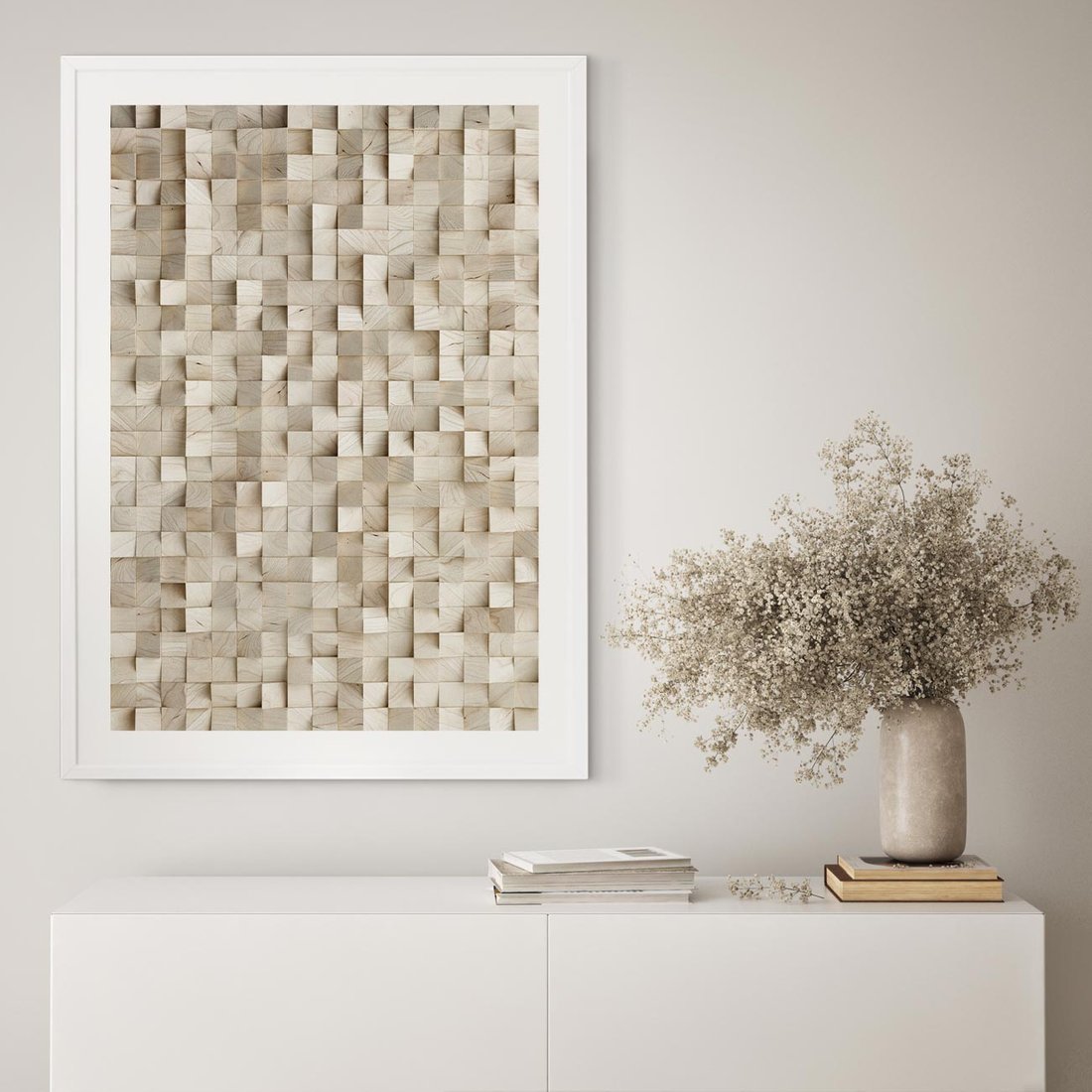 Plakat w ramie 40x50 - Geometryczne 3D: Abstrakcyjna Harmonia - geometryczne, 3D - rama biała