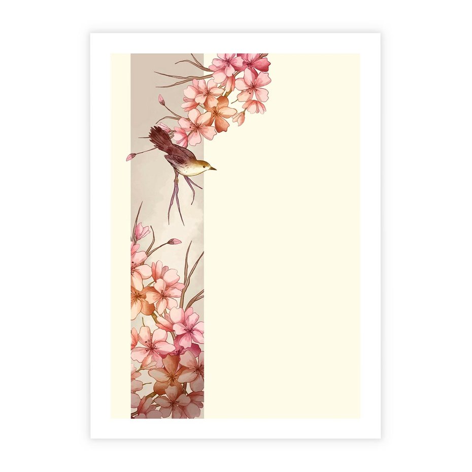 Plakat bez ramy 21x30 - Rozkwitające Marzenia - japońska sztuka, ptak