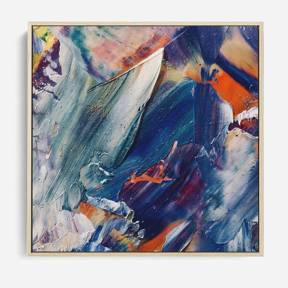 Obraz w ramie 80x80 - Rytmy ukrytych pragnień - chaos i abstrakcja, plamy koloru - rama drewno