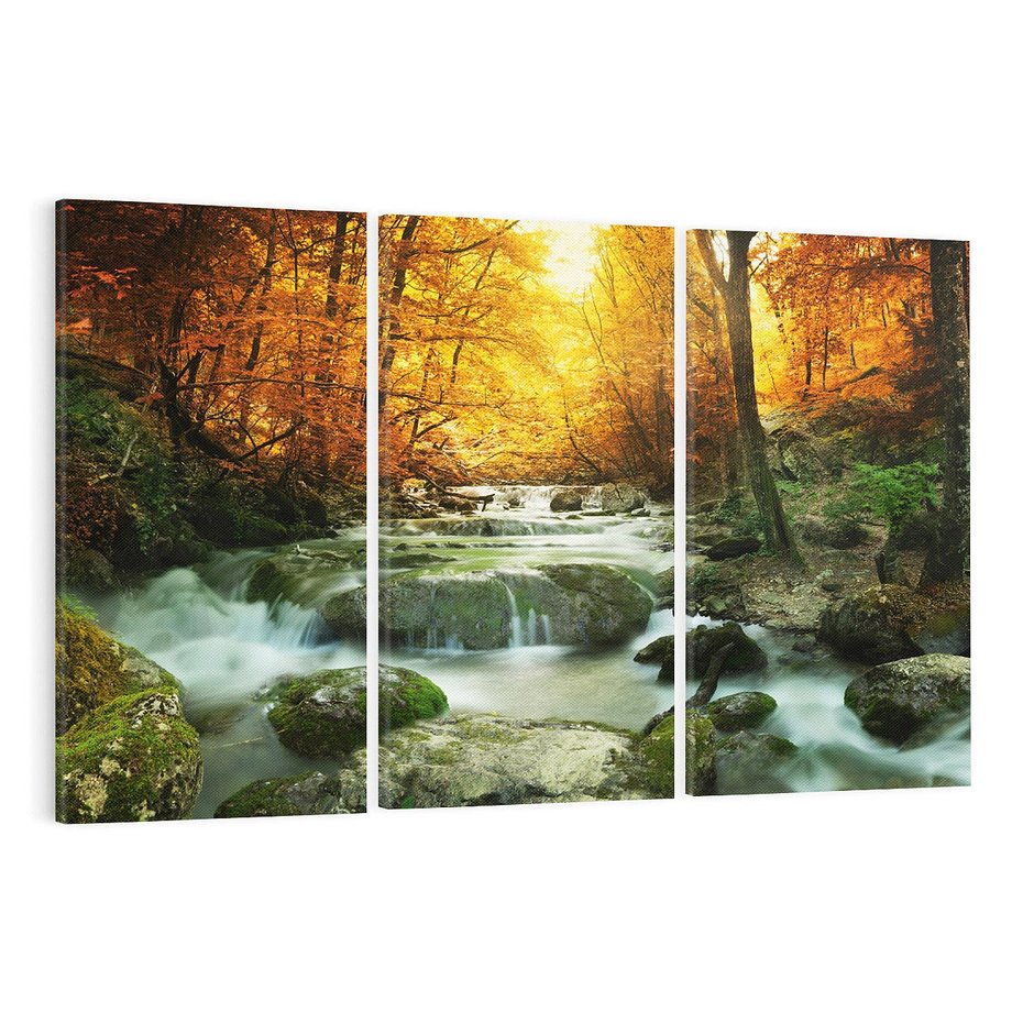 Obraz na płótnie 120x80 - Siła Natury: Strumień w Lesie - strumień, las