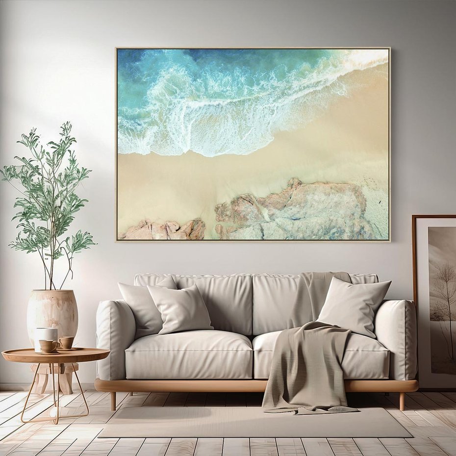 Obraz w ramie 70x50 - Turkusowe Skrzydła - morze, plaża - rama drewno