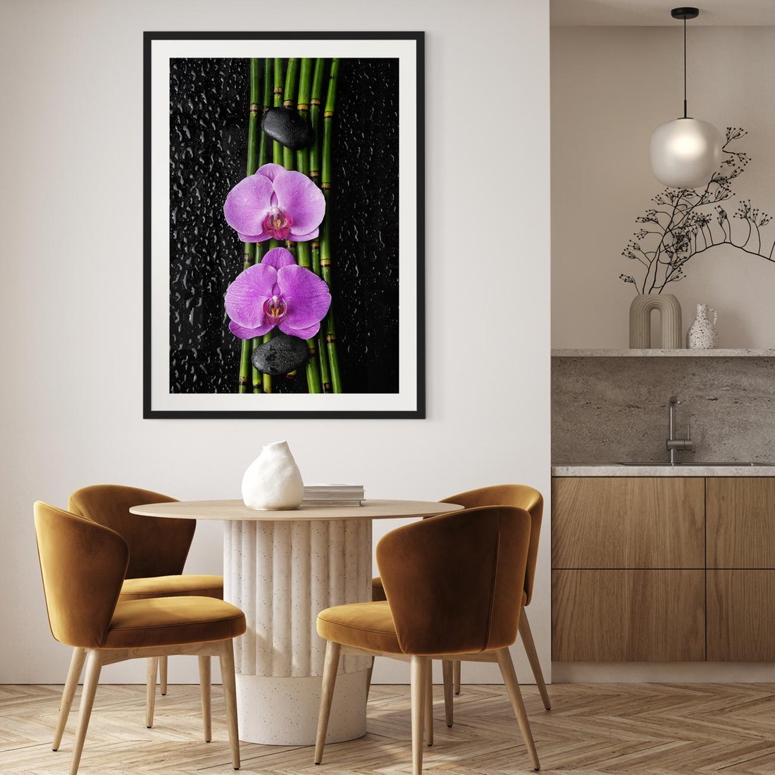 Plakat w ramie 50x70 - Japońskie Spa w Otoczeniu Storczyków - storczyk, spa - rama czarna