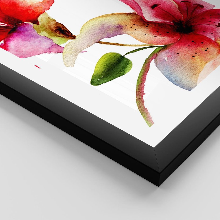 Plakat w ramie 40x50 - Kwiaty w akwareli - delikatne piękno - kwiaty, akwarela - rama czarna