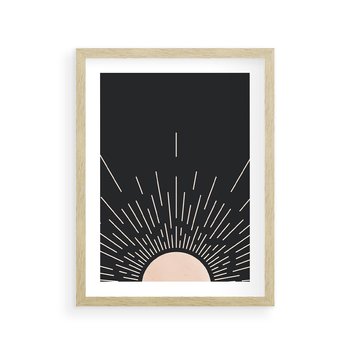 Plakat w ramie 50x70 - Słoneczny Portret Duszy - boho czarne słońce, nowoczesna grafika - rama drewno