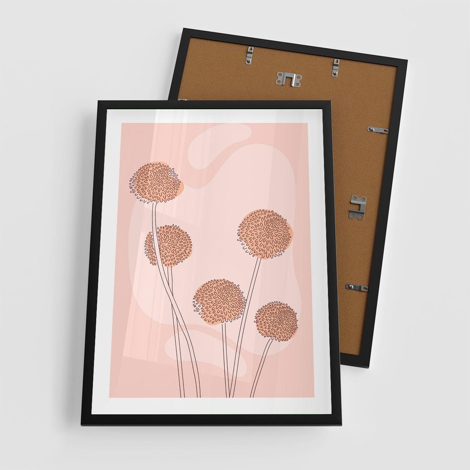 Plakat w ramie 50x70 - Rozkwitające Emocje - minimalistyczny plakat, pudrowe kwiaty - rama czarna