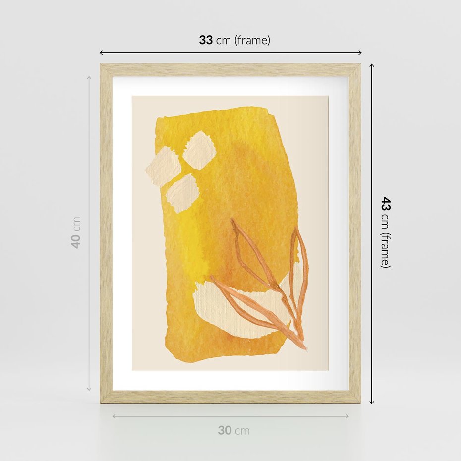 Plakat w ramie 30x40 - Kolorowe Marzenia - abstrakcyjna żółta plama, akwarela - rama drewno