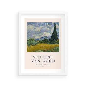 Plakat w ramie 30x40 - Pole z Cyprysami - reprodukcja obrazu, van gogh - rama biała