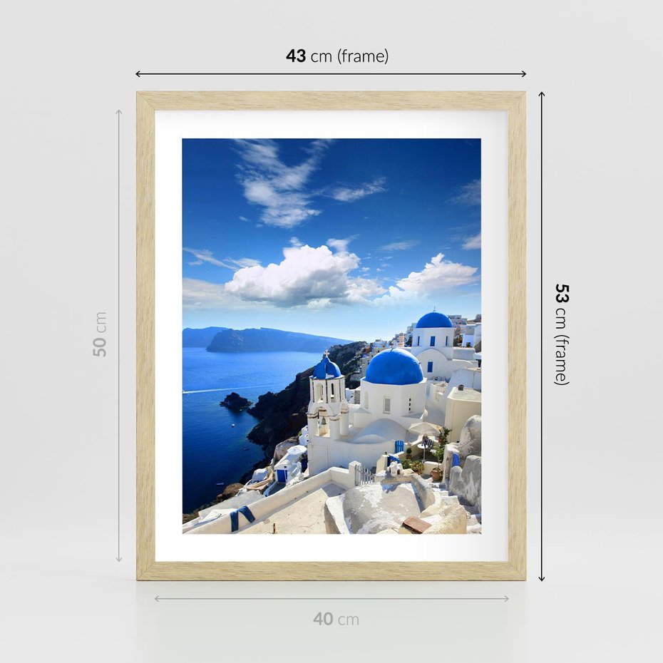Plakat w ramie 40x50 - Magiczne Widoki - Santorini, perspektywa - rama drewno