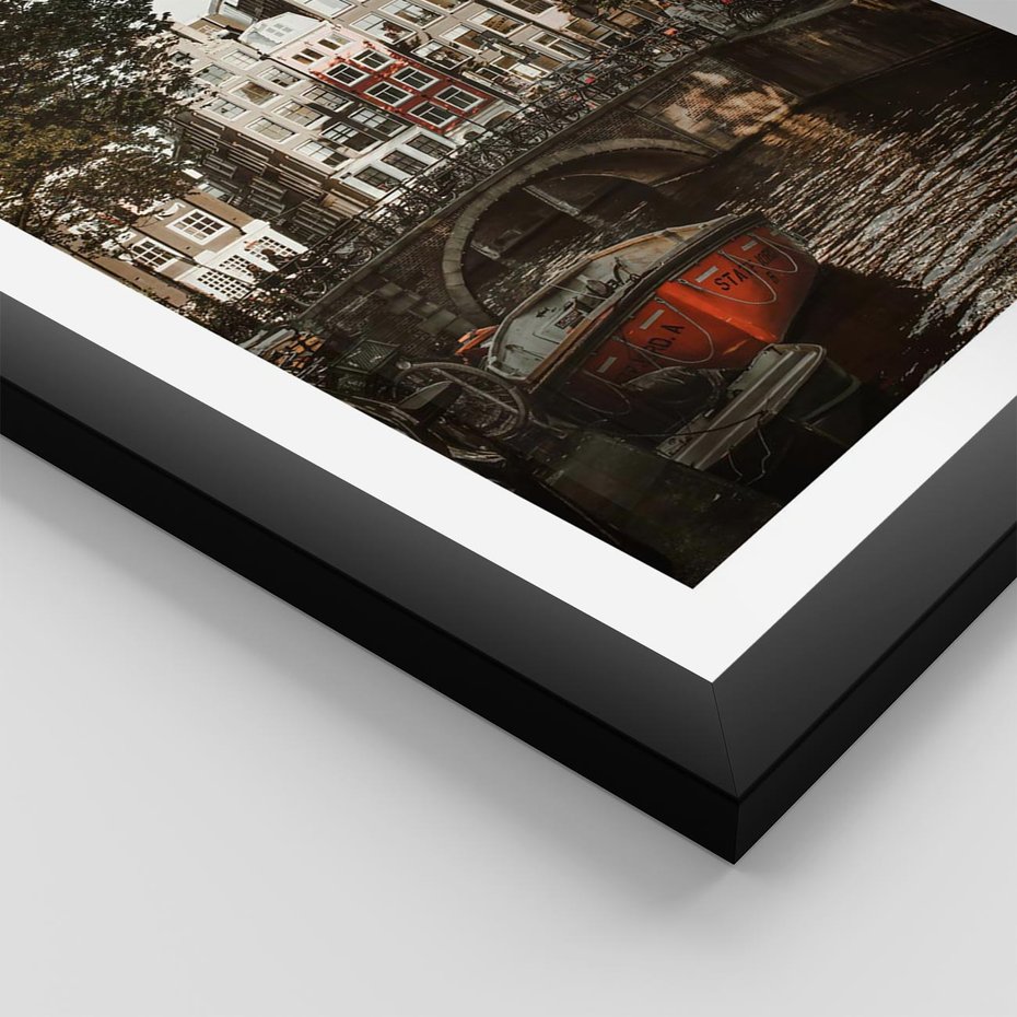 Plakat w ramie 50x70 - Jesienne Uroki Holandii: Kanały i Most - Holandia, kanały - rama czarna