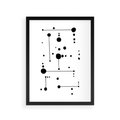 Plakat w ramie 30x40 - Nocne Zawirowania - abstrakcyjny plakat, czarne kropki i kreski - rama czarna