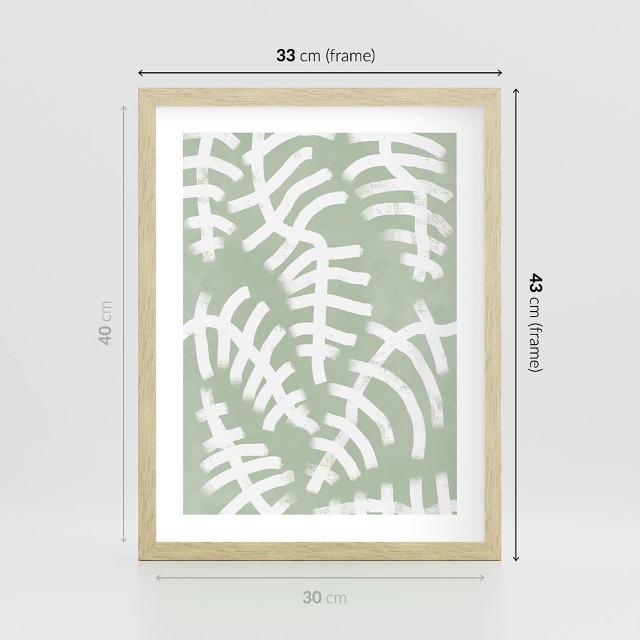 Plakat w ramie 30x40 - Oaza Zieleni - zielona abstrakcja, zgaszona zieleń - rama drewno