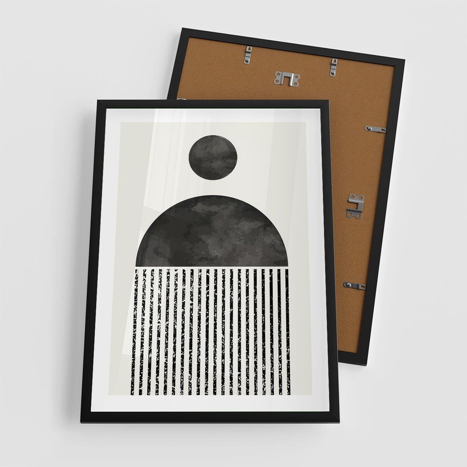 Plakat w ramie 50x70 - Księga Wibracji - abstrakcyjne czarno białe formy, minmalizm - rama czarna