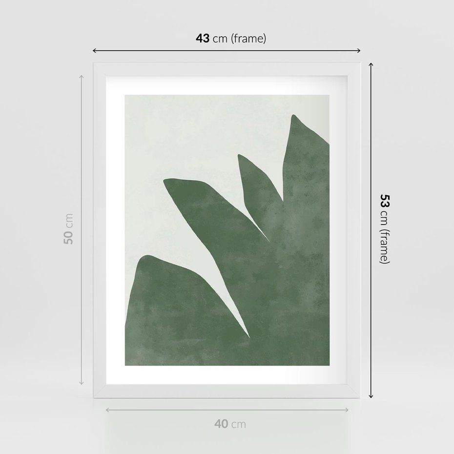 Plakat w ramie 40x50 - Oaza Harmonii - abstrakcyjny kształt, zielony plakat - rama biała