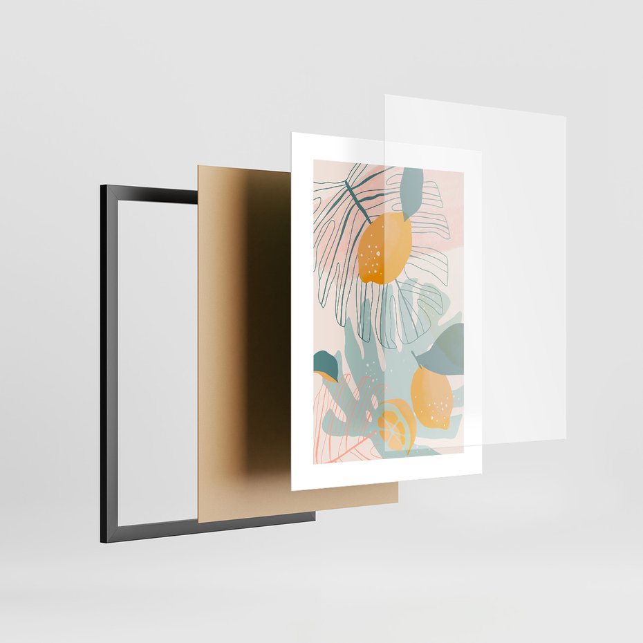 Zestaw obrazy w ramie 50x70 galeria - Monstera, liście, pastelowe, nowoczesne - rama czarna