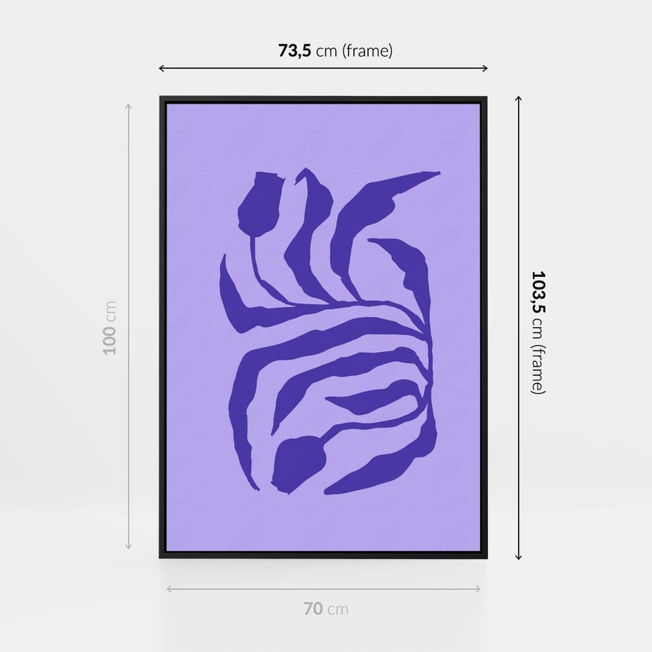 Obraz w ramie 70x100 - Boho Sztuka Wolności - kwiaty, energetyczne fioletowe tło - rama czarna