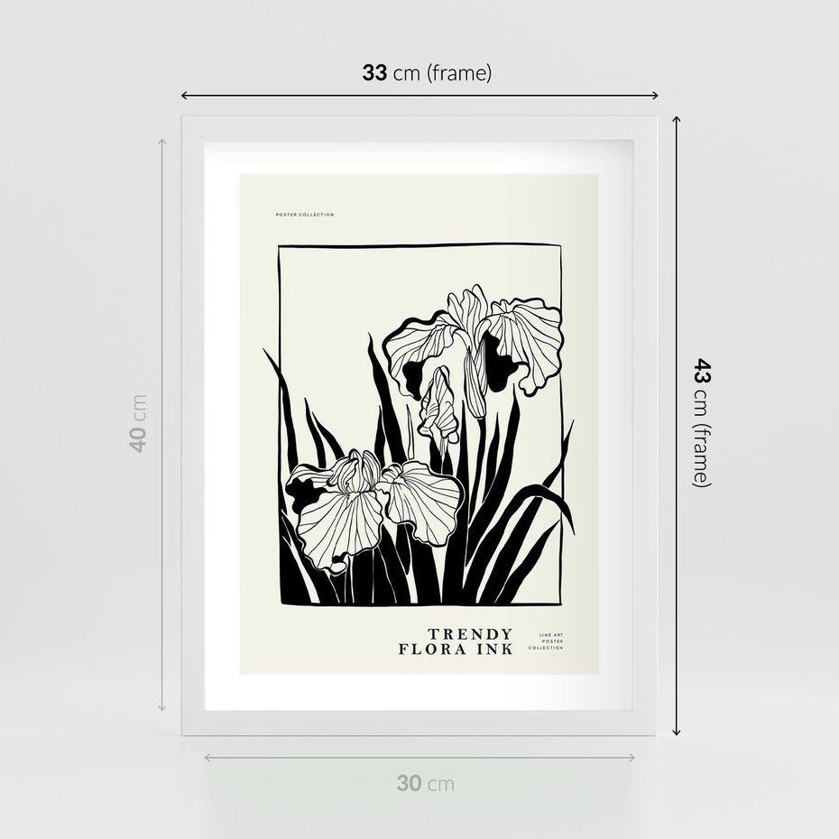 Plakat w ramie 30x40 - Spojrzenia na szkicowaną przeszłość - kwiaty, typografia - rama biała