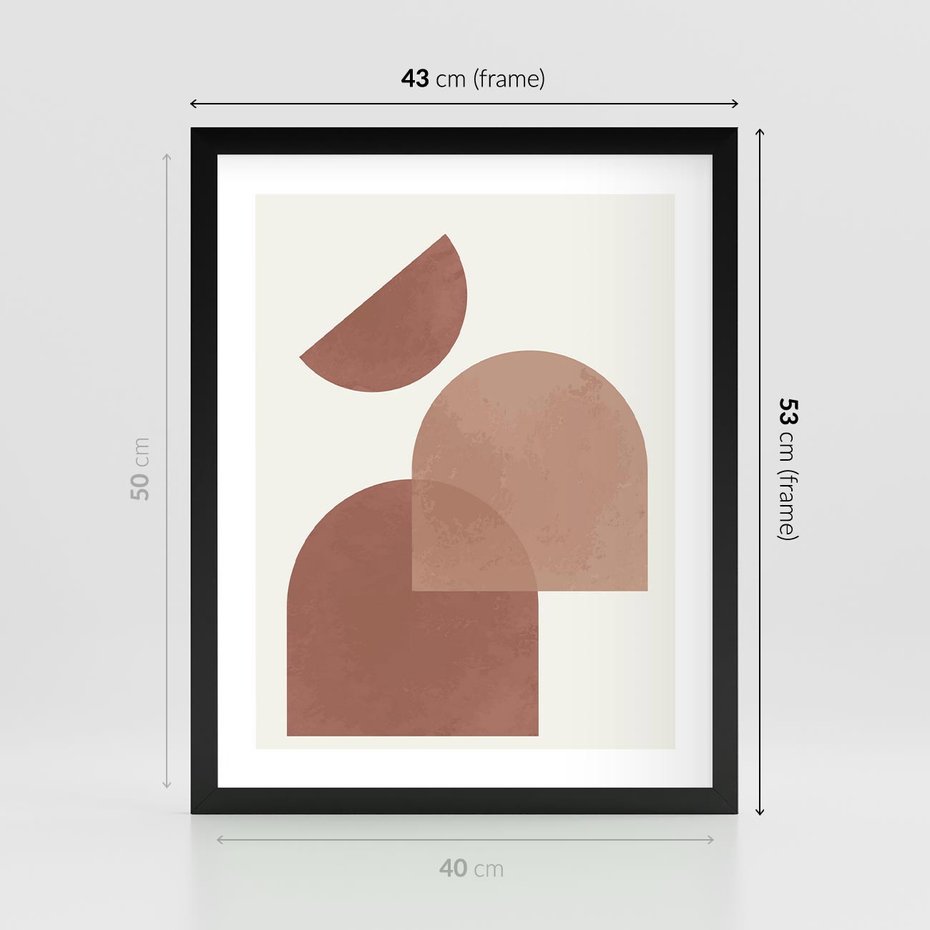 Plakat w ramie 40x50 - Harmonijne Widoki - abstrakcyjne geometryczne kształty, odcienie brązu i beżu - rama czarna