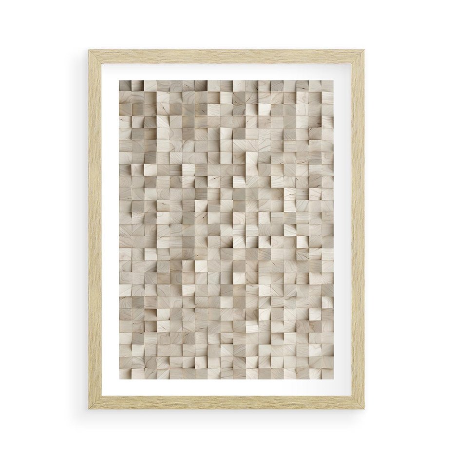 Plakat w ramie 50x70 - Geometryczne 3D: Abstrakcyjna Harmonia - geometryczne, 3D - rama drewno