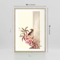 Plakat w ramie 50x70 - Kwiatowe Zanurzenie - japońska sztuka, ptak - rama drewno