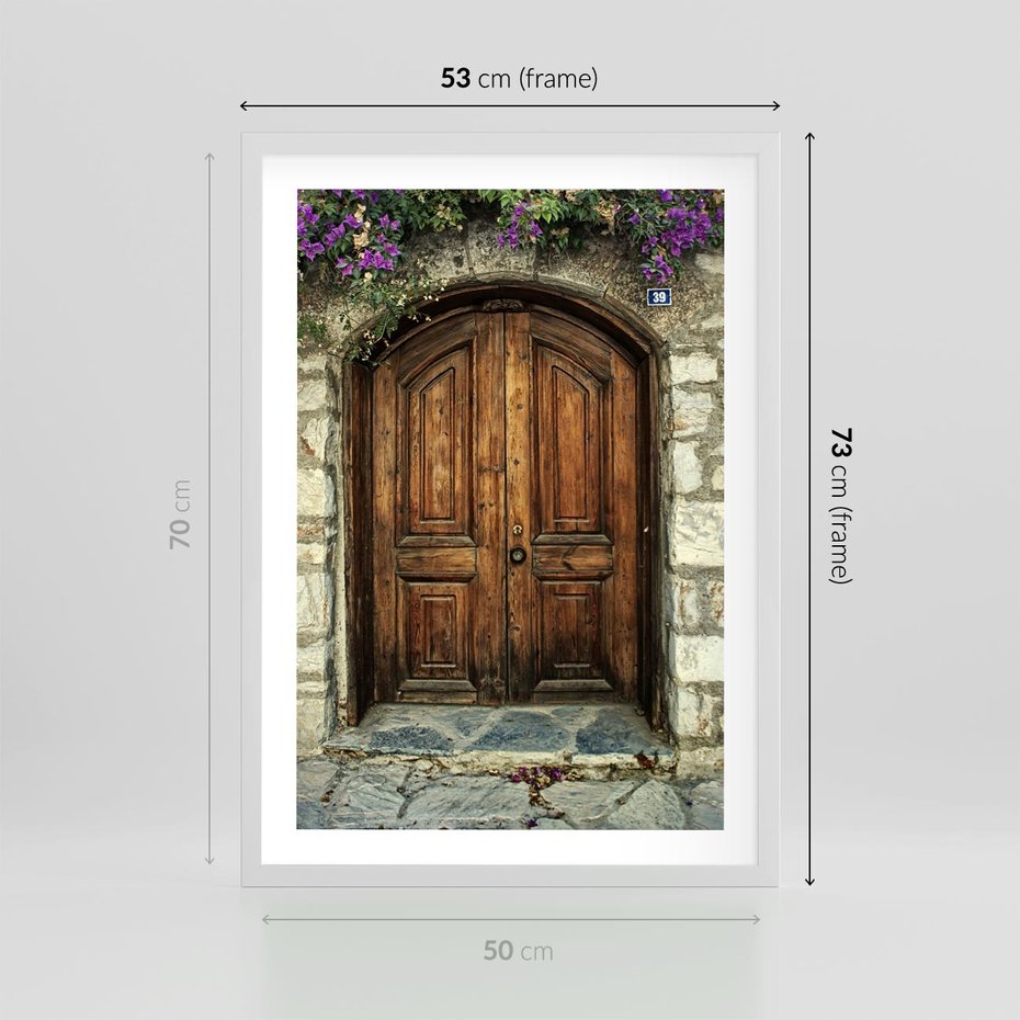 Plakat w ramie 50x70 - Tajemnicze stare drzwi - stare, drzwi - rama biała