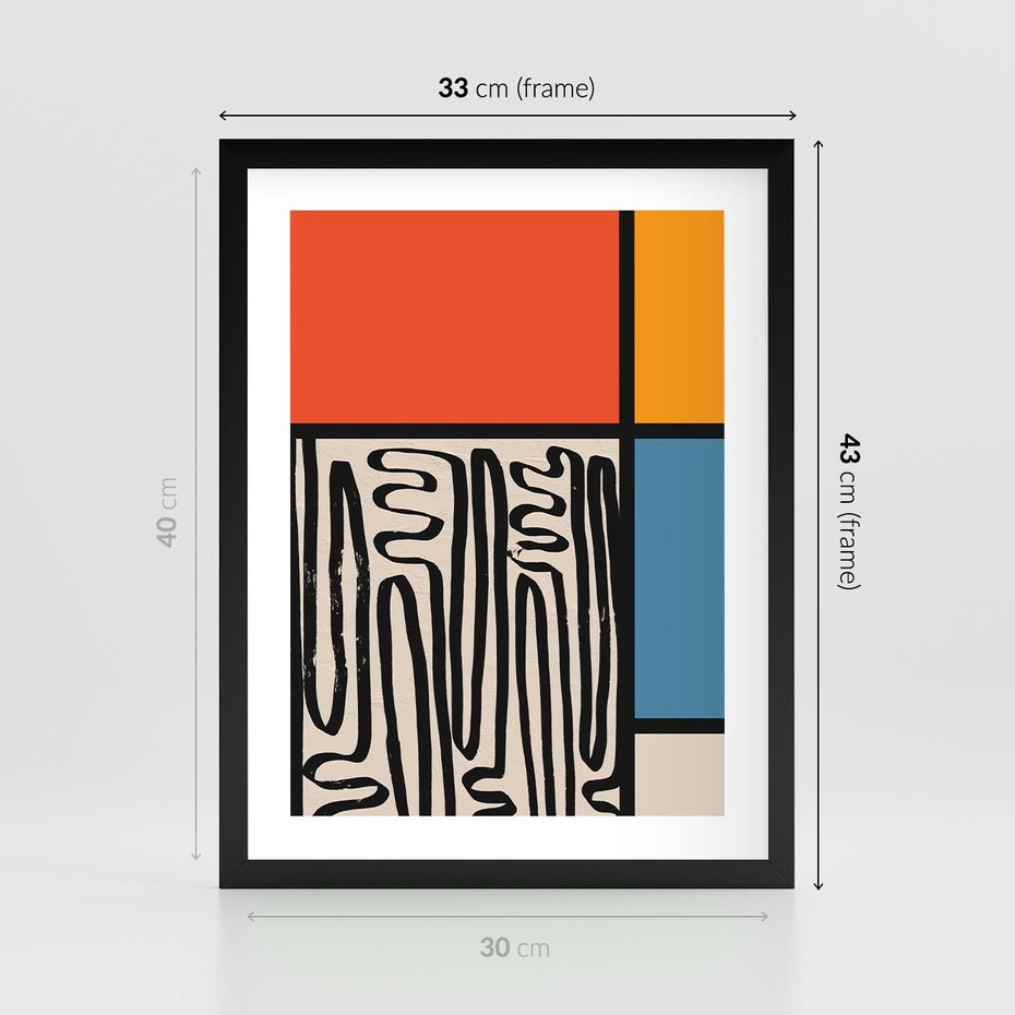 Plakat w ramie 30x40 - Podróżne Wibracje Serca - abstrakcyjny obraz, proste linie - rama czarna