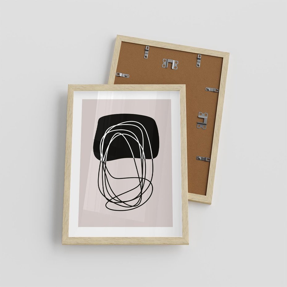 Plakat w ramie 30x40 - Strukturalne Kontrasty - abstrakcyjne szkicowane linie, minimalizm - rama drewno