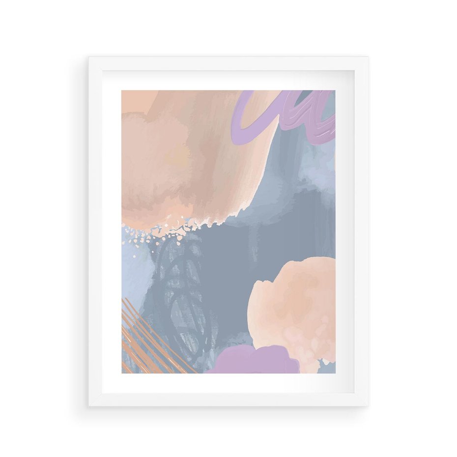 Plakat w ramie 40x50 - Rozmyte Akwarelowe Marzenia - abstrakcyjne akwarelowe plamy, pastele - rama biała