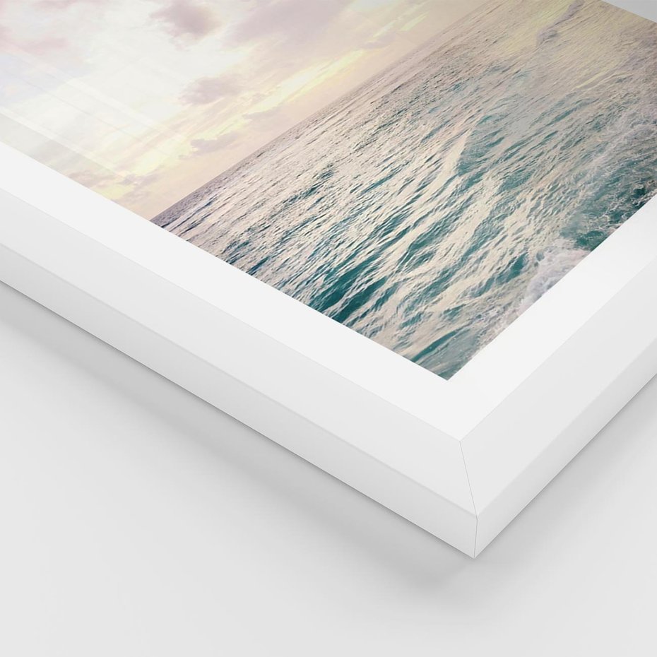 Plakat w ramie 40x50 - Pastelowa Plaża - plaża, pastelowe kolory - rama biała
