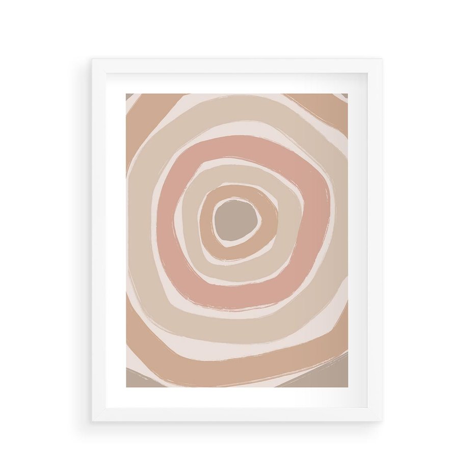 Plakat w ramie 40x50 - Roztopione Granice - abstakcyjne koła, delikatne odcienie beżu - rama biała
