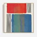 Obraz w ramie 50x50 - Kolorowe Spektrum - kolorowa geometria, prostokąty w intensywnych kształtach i czarne kreski - rama drewno