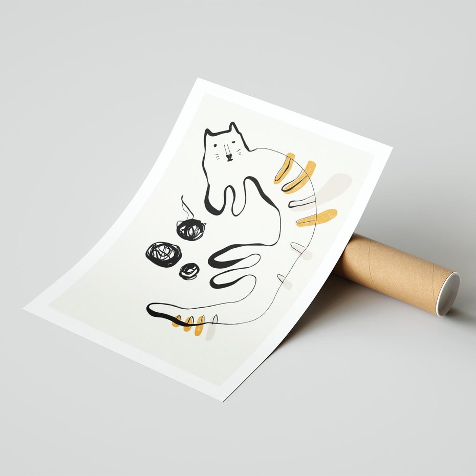 Plakat bez ramy 21x30 - Picassowska Abstrakcja Kota - abstrakcyjna grafika kota, jak picasso