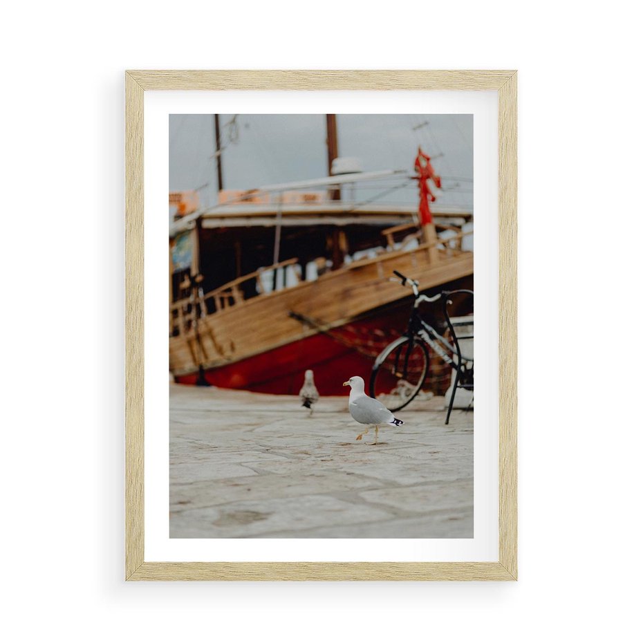 Plakat w ramie 50x70 - Przygoda na Horyzoncie - port, statek - rama drewno