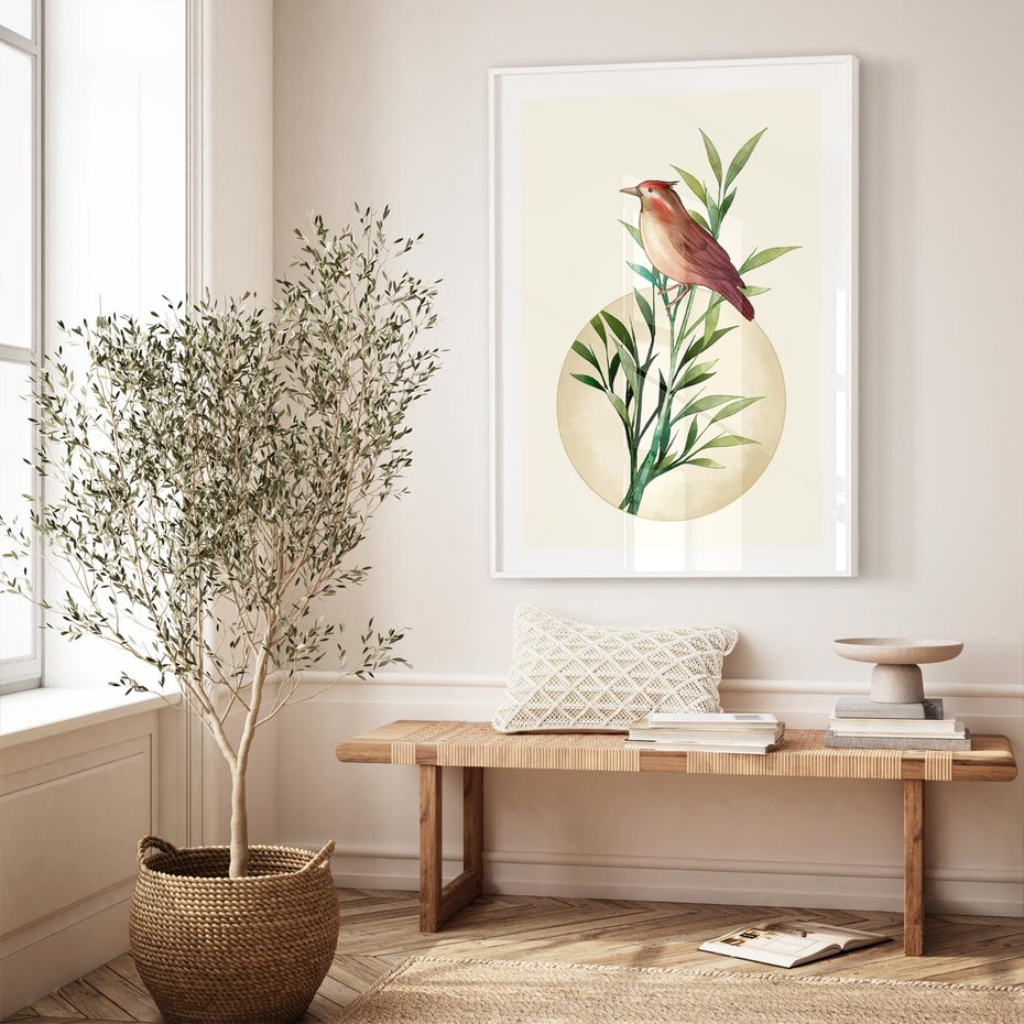 Plakat bez ramy 21x30 - Rozkwitająca Delikatność - japońska sztuka, ptak