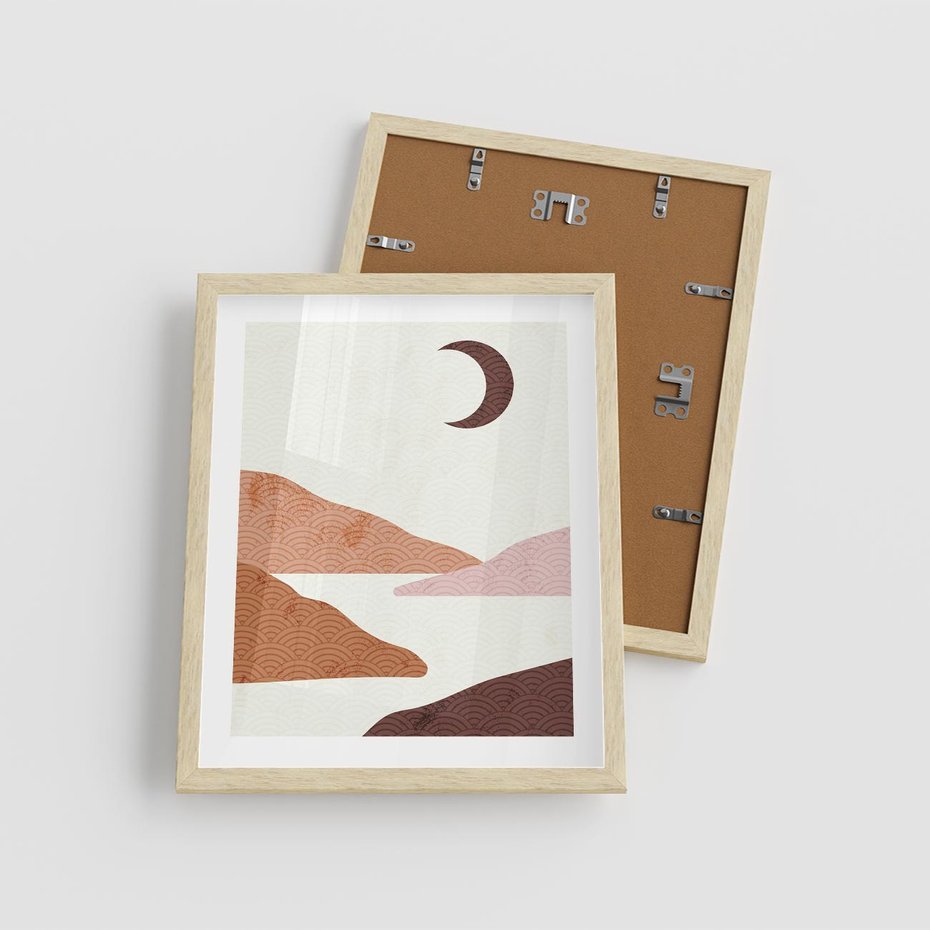 Plakat w ramie 40x50 - Księżycowa Refleksja - nowoczesna sztuka, góry - rama drewno