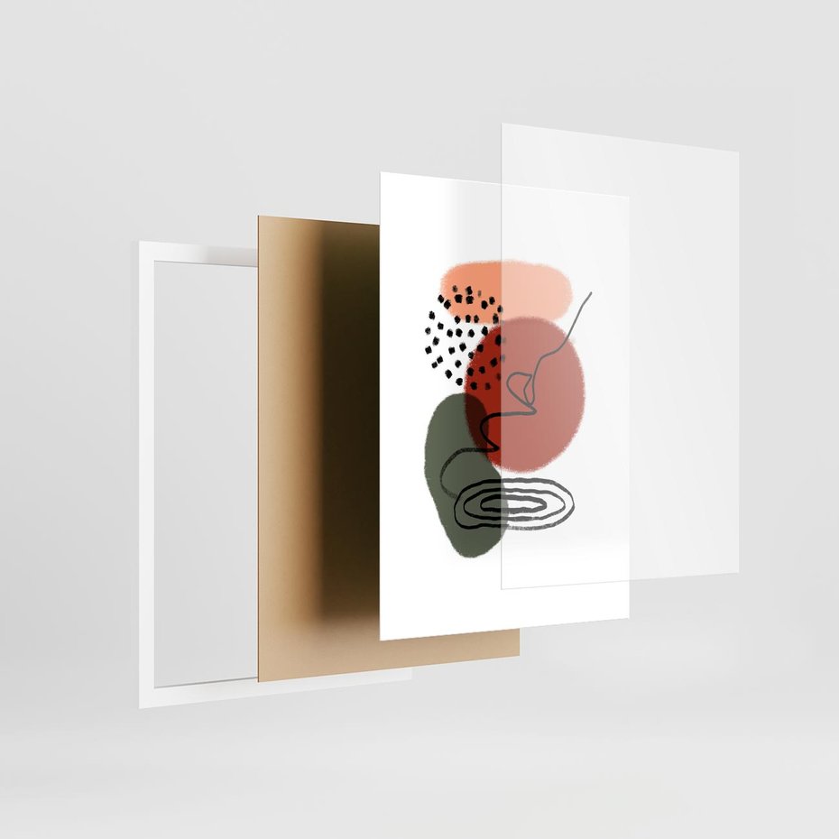 Plakat w ramie 30x40 - Boho w Brązie - abstrakcyjna sztuka, boho kształty - rama biała