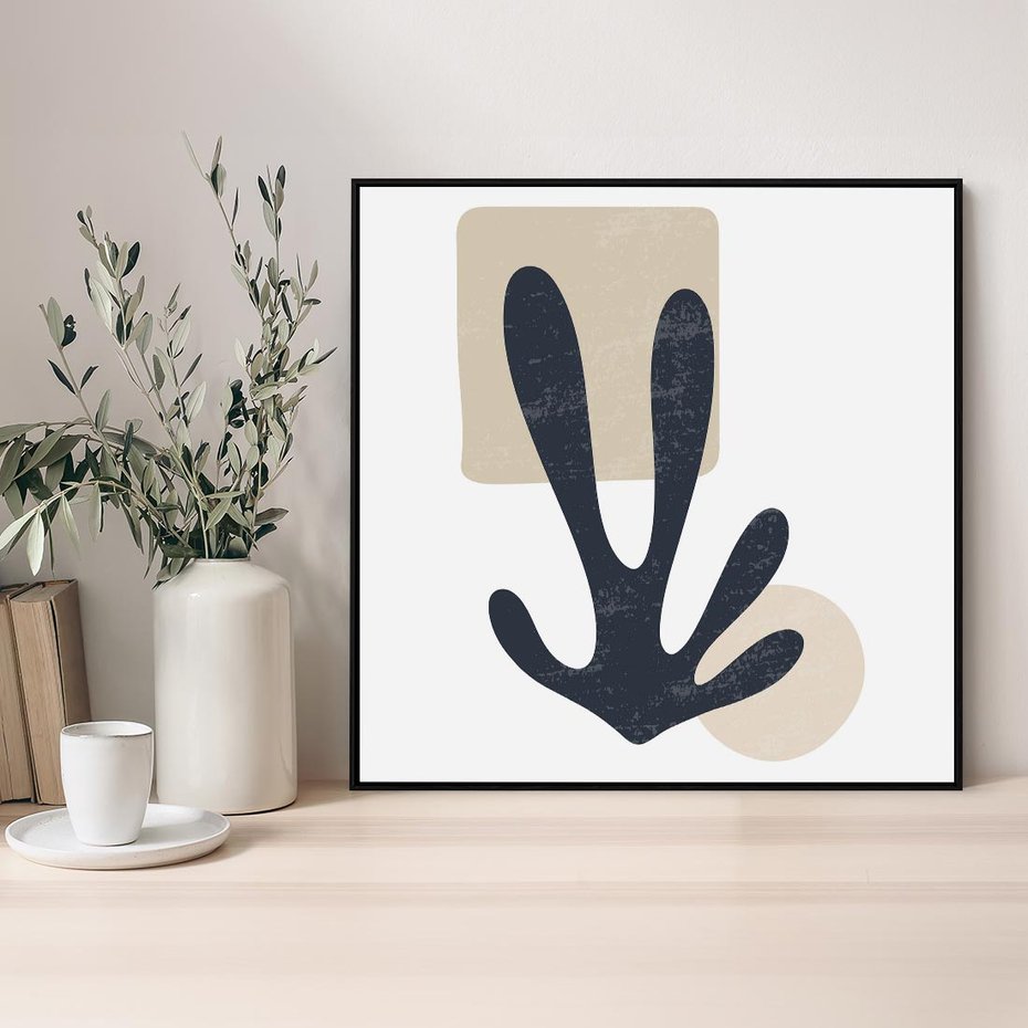 Obraz w ramie 50x50 - Granatowa Odsłona - minimalistyczna nowczesna grafika, styl matisse - rama czarna