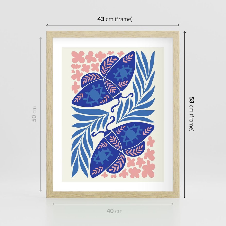 Plakat w ramie 40x50 - Migotliwa Rzeczywistość - ćmy, kwiaty - rama drewno