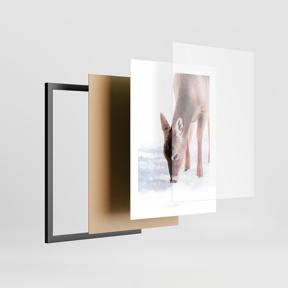 Plakat w ramie 30x40 - Sarna w Zimowym Raju - sarna, na śniegu - rama czarna