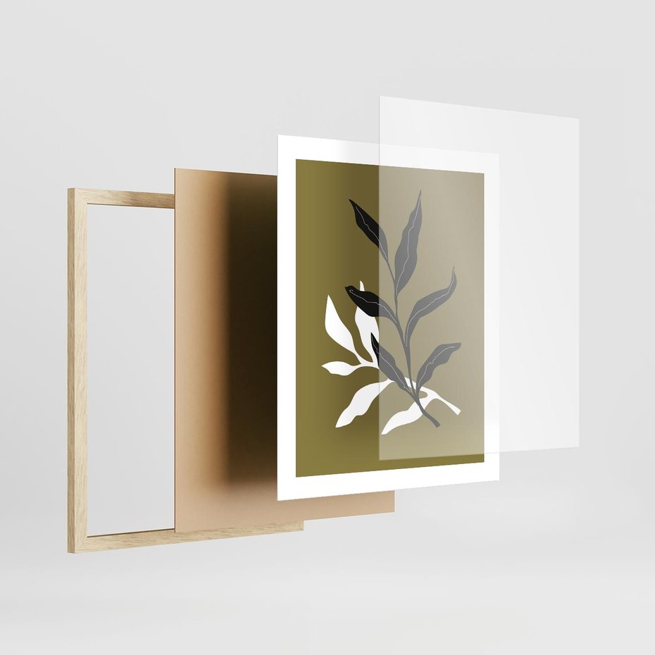 Plakat w ramie 40x50 - Wewnętrzne Odsłony - liście, gałązki - rama drewno