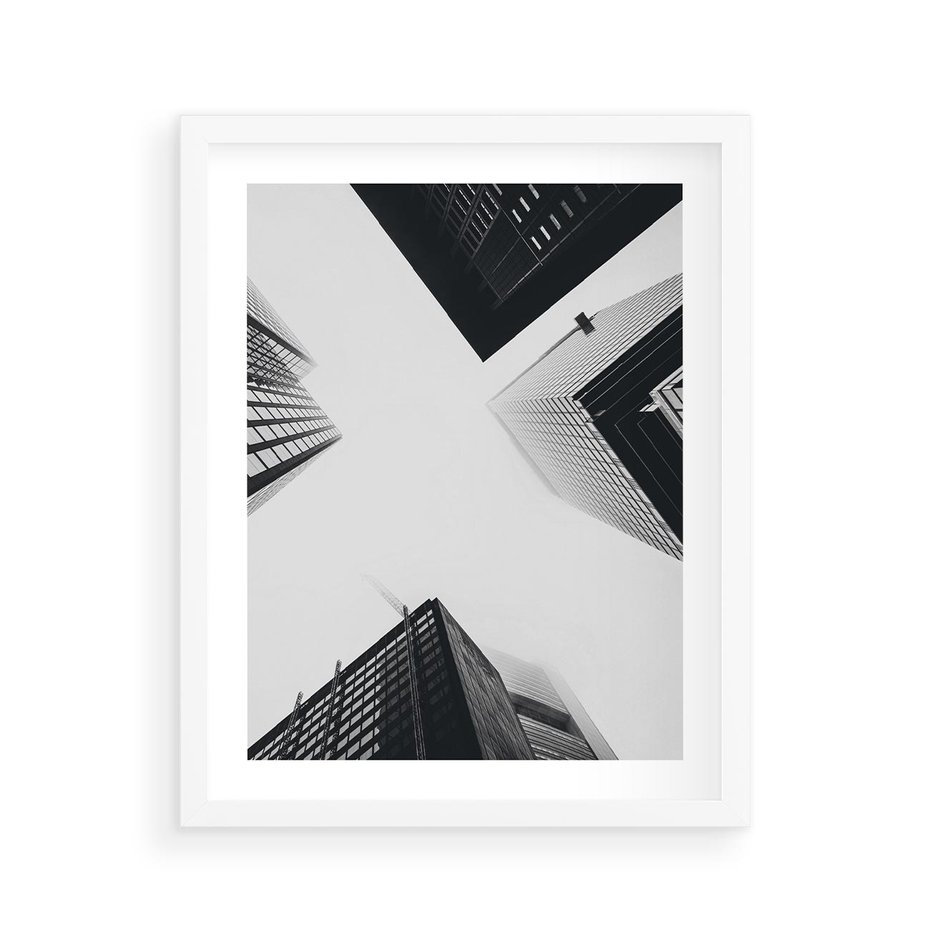 Plakat w ramie 40x50 - Nowoczesna Dynamika - perspektywa, wieżowce - rama biała